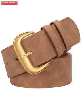 Wide Chunky Suede Belt with Gold Buckle Fashion Waist Belt